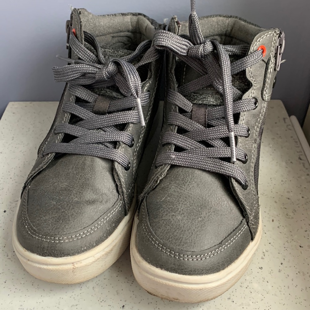 Grey leather boots